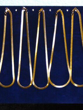 Vintage & Modern Lot of 5 Gold Tone Herringbone Necklaces